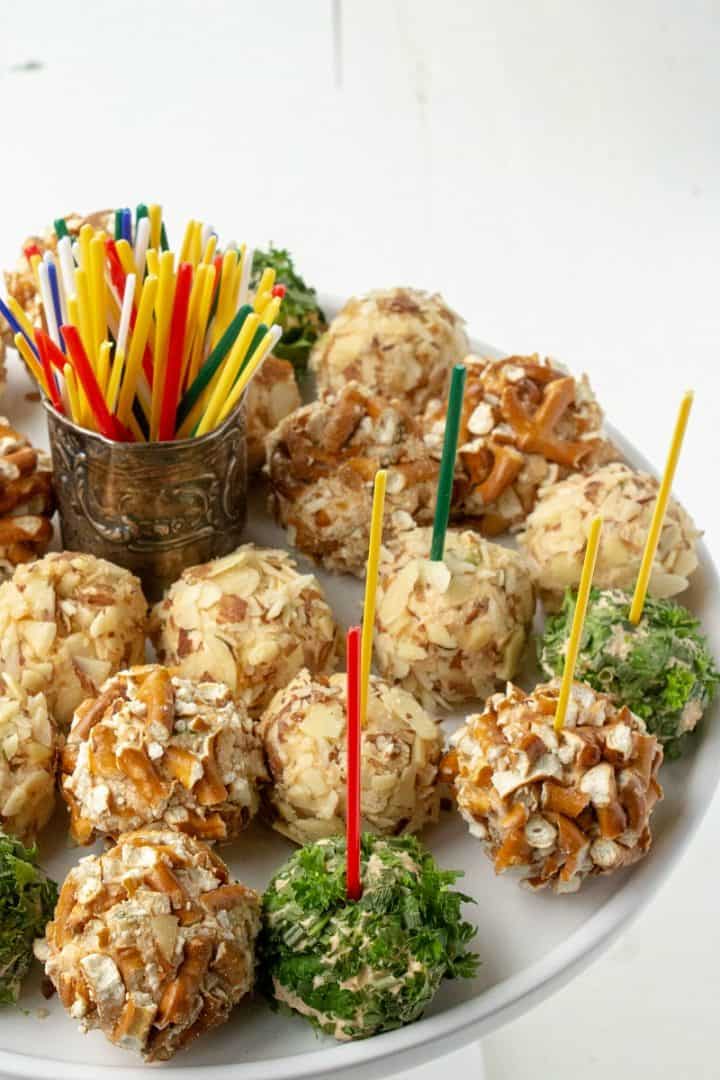 horderves ideas, eight cheese balls, with different toppings